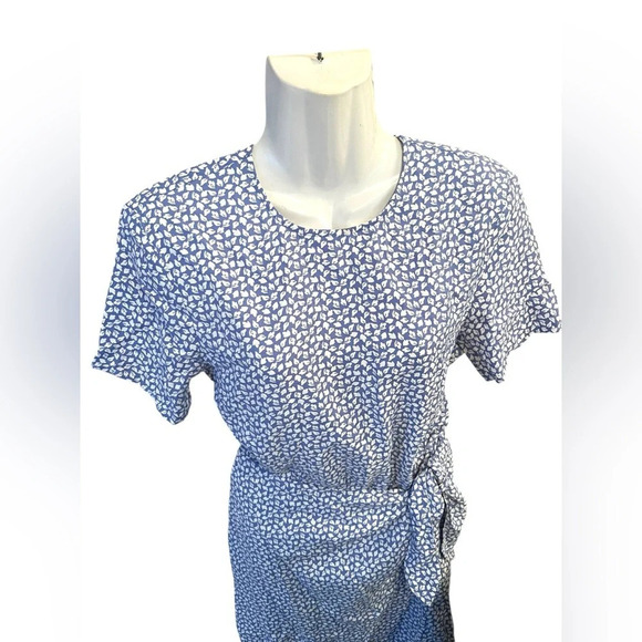 & OTHER STORIES Knot Detail Mini Dress Blue Small Leave Print Sz 2 - Picture 6 of 12